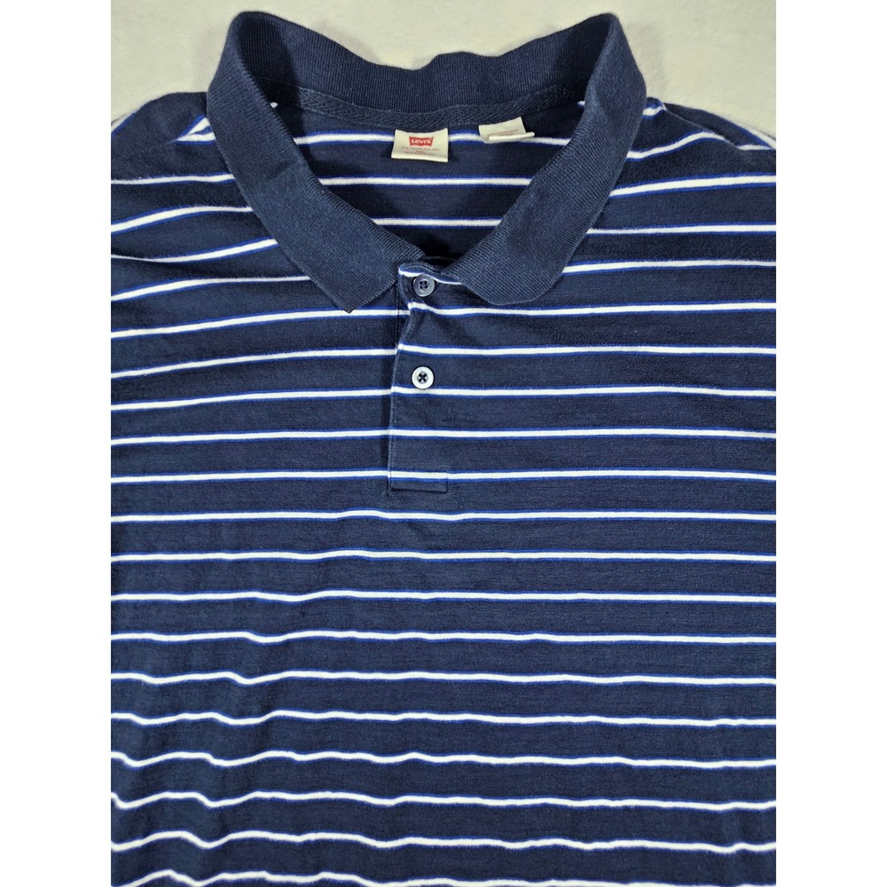 Levis Mens XXL Relaxed Fit Striped Polo Shirt Navy Blue White 00308-0000